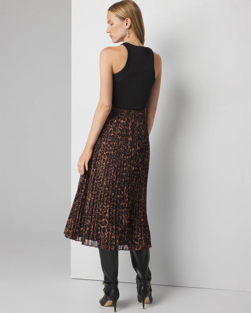 Warehouse black mixed animal pleated midi skirt sale